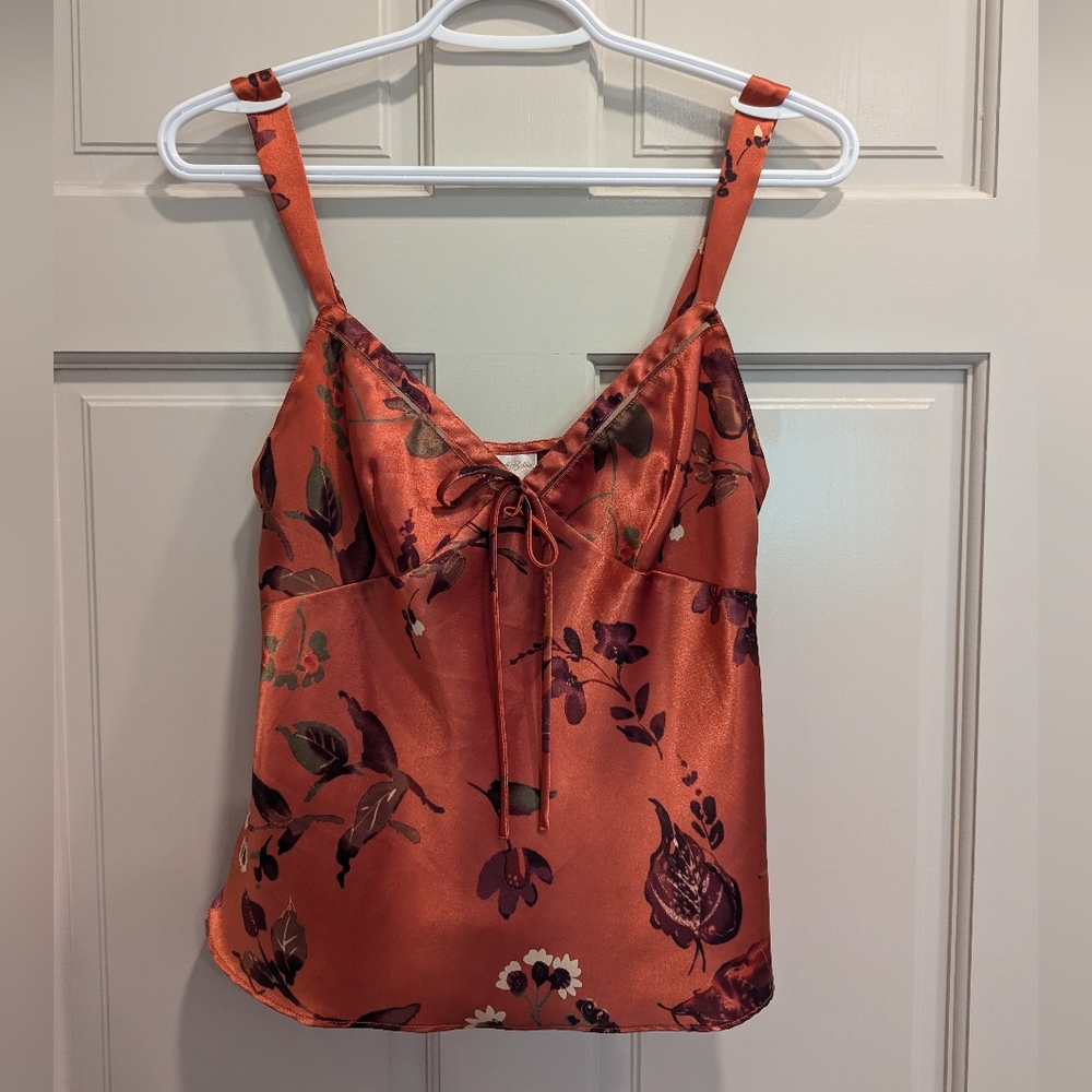 Floral Satin Tie-Front Camisole in Rust